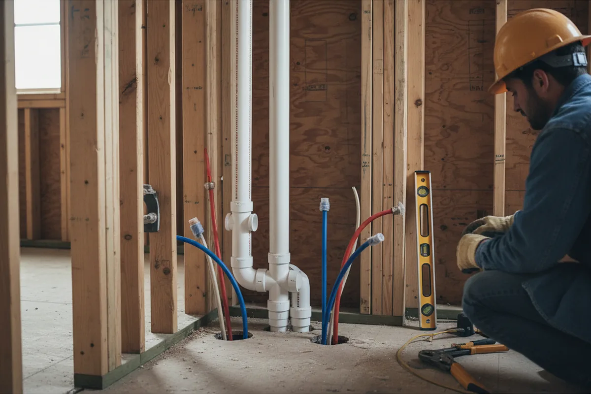 Drain and supply rough-in during Leak Detection in Paulina